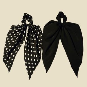 3 Hair Accessories For $10- Polka Dot and Solid Black Hair Scarf Scrunchies
